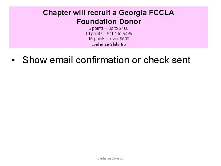 Chapter will recruit a Georgia FCCLA Foundation Donor 5 points – up to $100
