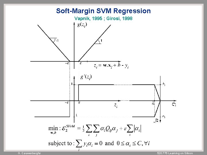 Soft-Margin SVM Regression Vapnik, 1995 ; Girosi, 1998 G. Cauwenberghs 520. 776 Learning on