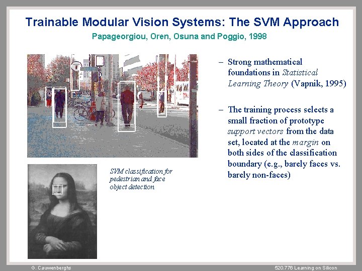 Trainable Modular Vision Systems: The SVM Approach Papageorgiou, Oren, Osuna and Poggio, 1998 –
