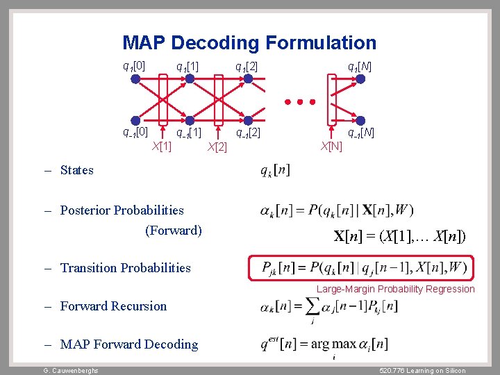 MAP Decoding Formulation q 1[0] q 1[1] q 1[2] q 1[N] q-1[0] q-1[1] q-1[2]