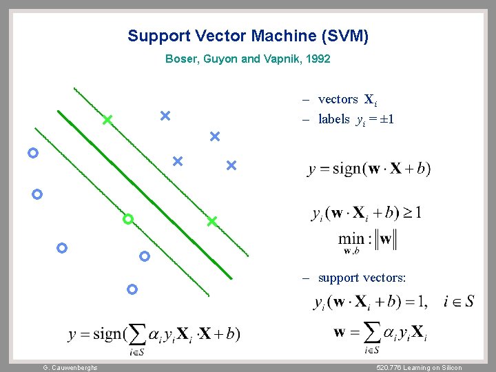 Support Vector Machine (SVM) Boser, Guyon and Vapnik, 1992 – vectors Xi – labels
