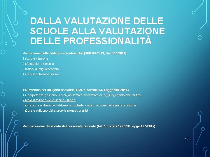 DALLA VALUTAZIONE DELLE SCUOLE ALLA VALUTAZIONE DELLE PROFESSIONALITÀ Valutazione delle Istituzioni scolastiche (DPR 80/2013,