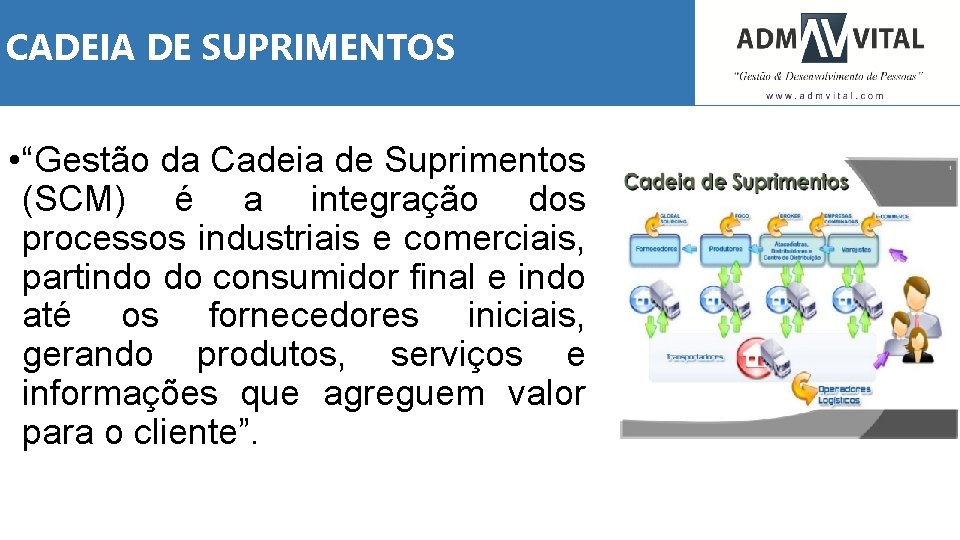 CADEIA DE SUPRIMENTOS • “Gestão da Cadeia de Suprimentos (SCM) é a integração dos