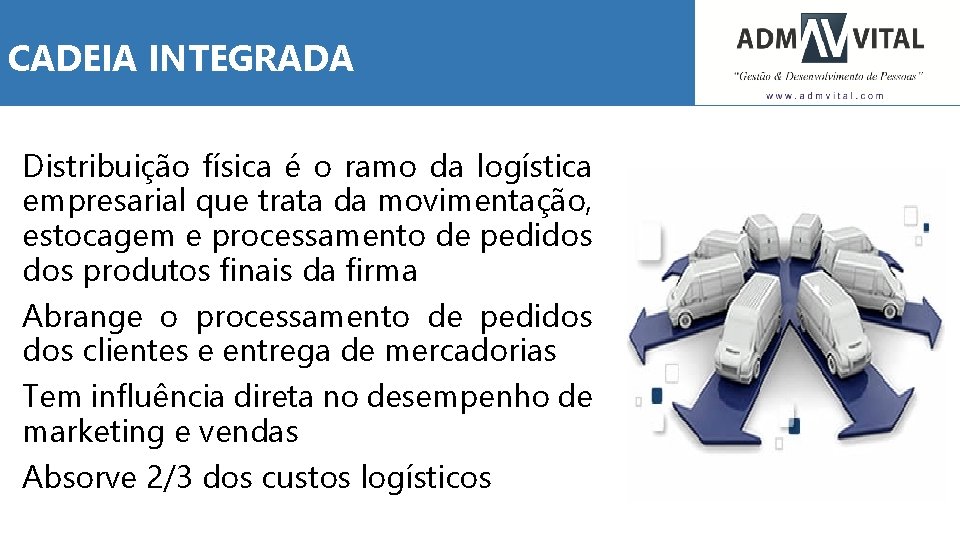 CADEIA INTEGRADA Distribuição física é o ramo da logística empresarial que trata da movimentação,