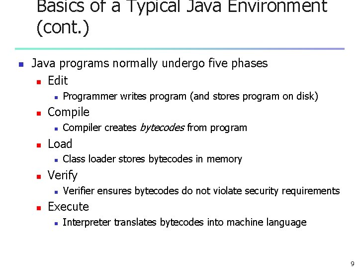 Basics of a Typical Java Environment (cont. ) n Java programs normally undergo five Basics of a Typical Java Environment (cont. ) n Java programs normally undergo five