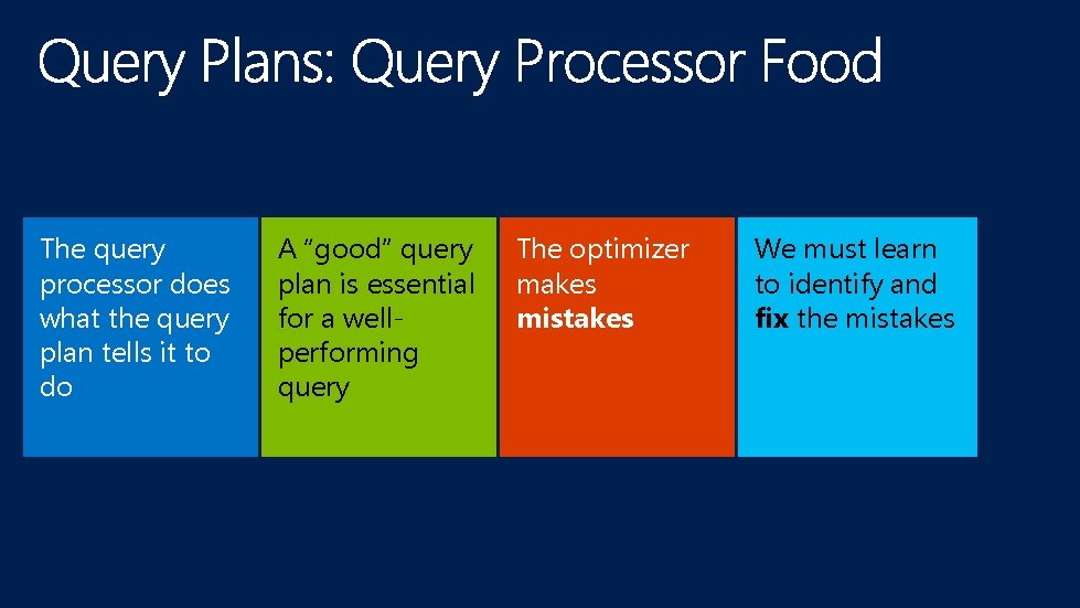 The query processor does what the query plan tells it to do A “good”