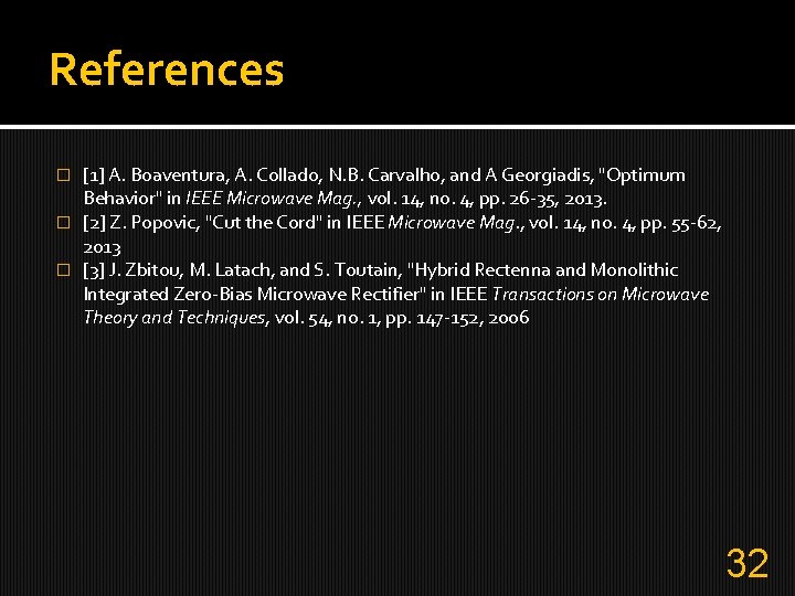 References [1] A. Boaventura, A. Collado, N. B. Carvalho, and A Georgiadis, "Optimum Behavior"