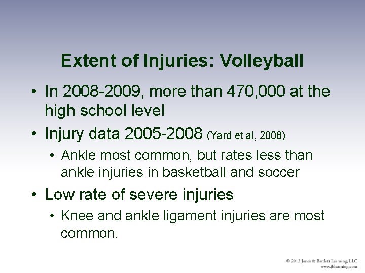 Extent of Injuries: Volleyball • In 2008 -2009, more than 470, 000 at the