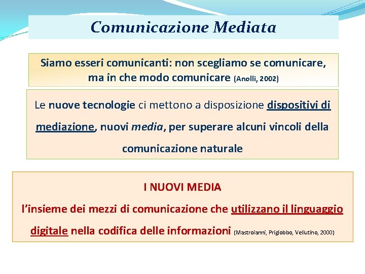 Comunicazione Mediata Siamo esseri comunicanti: non scegliamo se comunicare, ma in che modo comunicare