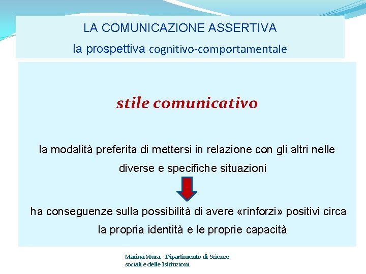 LA COMUNICAZIONE ASSERTIVA la prospettiva cognitivo-comportamentale stile comunicativo la modalità preferita di mettersi in