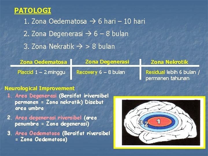 PATOLOGI 1. Zona Oedematosa 6 hari – 10 hari 2. Zona Degenerasi 6 –