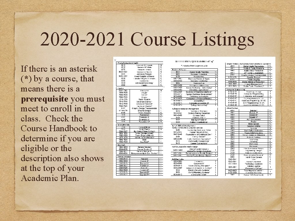 2020 -2021 Course Listings If there is an asterisk (*) by a course, that