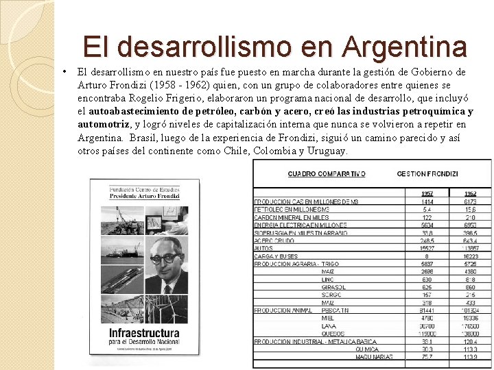 El desarrollismo en Argentina • El desarrollismo en nuestro país fue puesto en marcha