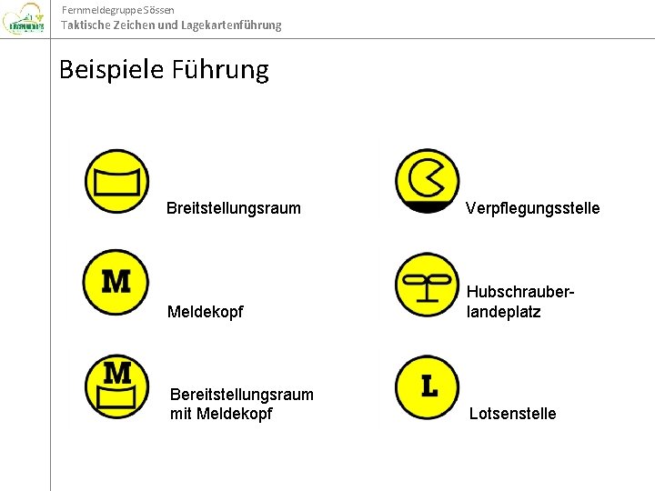 Fernmeldegruppe Sössen Taktische Zeichen und Lagekartenführung Beispiele Führung Breitstellungsraum Verpflegungsstelle Meldekopf Hubschrauberlandeplatz Bereitstellungsraum mit