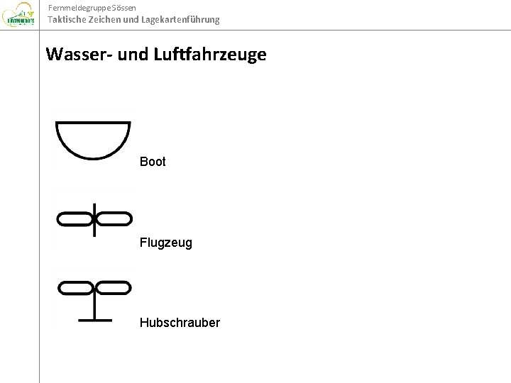 Fernmeldegruppe Sössen Taktische Zeichen und Lagekartenführung Wasser- und Luftfahrzeuge Boot Flugzeug Hubschrauber 