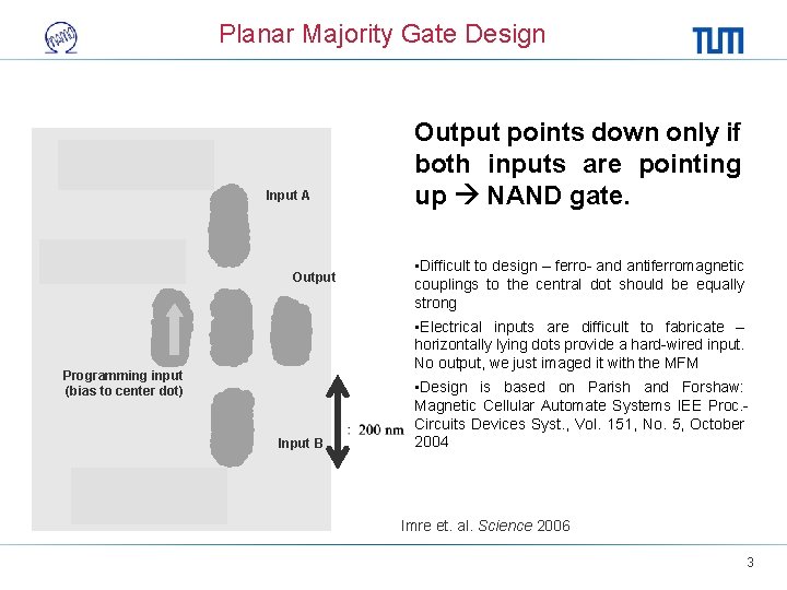 Planar Majority Gate Design Input A Output points down only if both inputs are