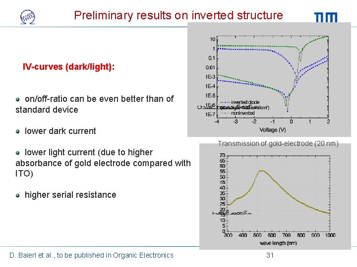 Preliminary results on inverted structure IV-curves (dark/light): on/off-ratio can be even better than of