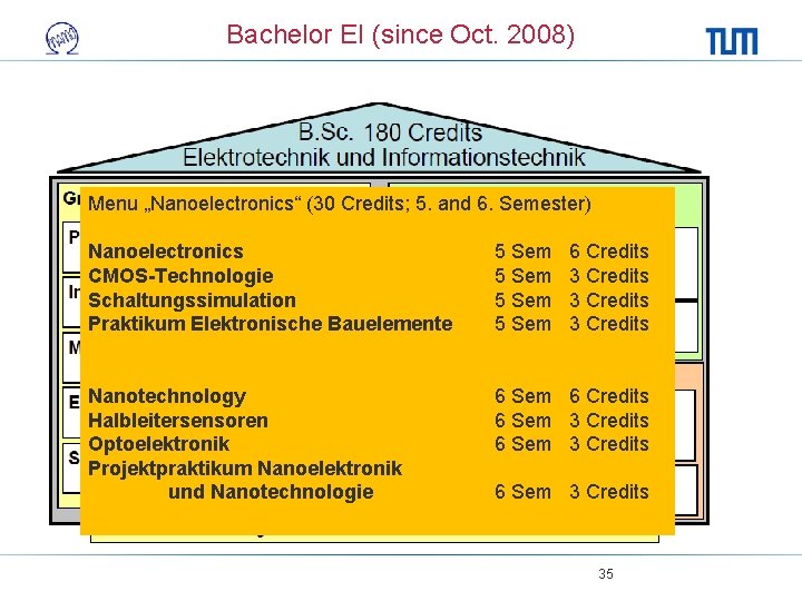 Bachelor EI (since Oct. 2008) Menu „Nanoelectronics“ (30 Credits; 5. and 6. Semester) Nanoelectronics
