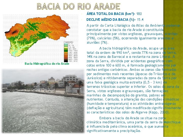  ÁREA TOTAL DA BACIA (km 2)- 980 DECLIVE MÉDIO DA BACIA (%)- 15.