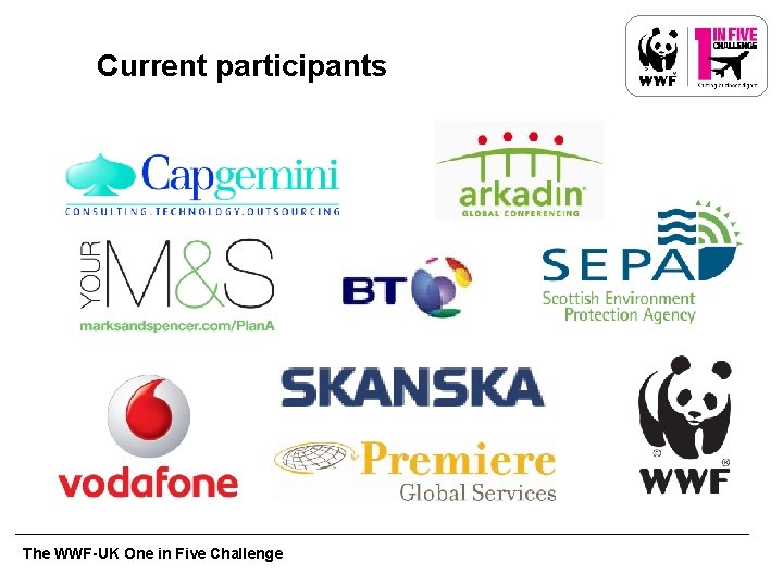 Current participants The WWF-UK One in Five Challenge 