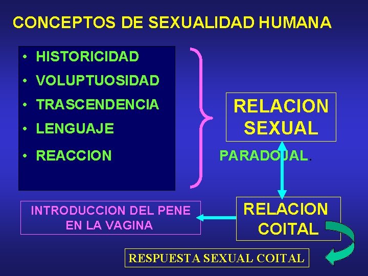 CONCEPTOS DE SEXUALIDAD HUMANA • HISTORICIDAD • VOLUPTUOSIDAD • TRASCENDENCIA • LENGUAJE RELACION SEXUAL