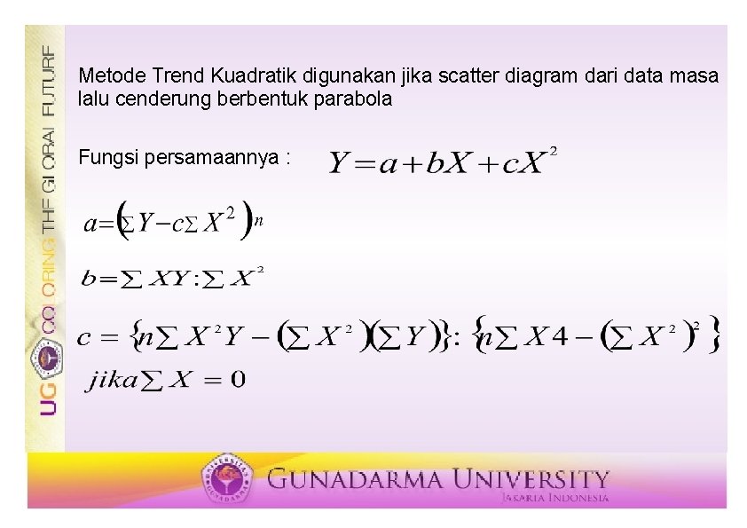 Metode Trend Kuadratik digunakan jika scatter diagram dari data masa lalu cenderung berbentuk parabola