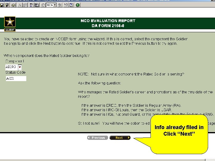 Info already filed in Click “Next” 