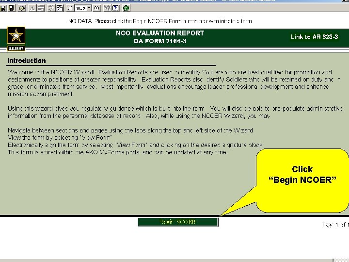 Click “Begin NCOER” 