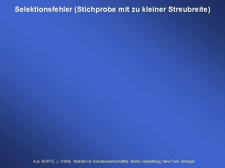 Selektionsfehler (Stichprobe mit zu kleiner Streubreite) Aus: BORTZ, J. (1989). Statistik für Sozialwissenschaftler. Berlin, Selektionsfehler (Stichprobe mit zu kleiner Streubreite) Aus: BORTZ, J. (1989). Statistik für Sozialwissenschaftler. Berlin,
