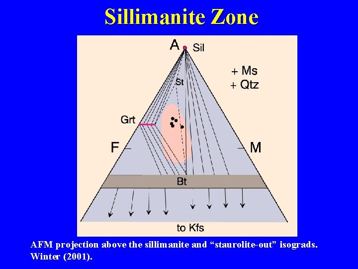 Sillimanite Zone AFM projection above the sillimanite and “staurolite-out” isograds. Winter (2001). 