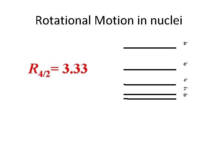Rotational Motion in nuclei 8+ E(I) ( ħ 2/2 I )J(J+1) R 4/2= 3.