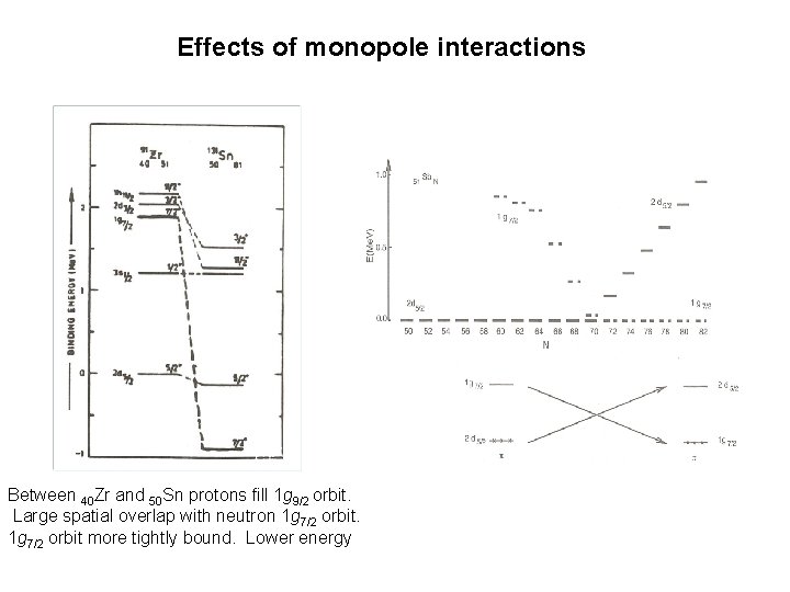 Effects of monopole interactions Between 40 Zr and 50 Sn protons fill 1 g