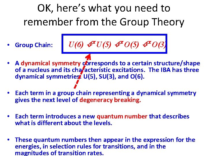 OK, here’s what you need to remember from the Group Theory • Group Chain: