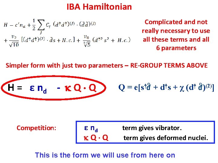 IBA Hamiltonian Complicated and not really necessary to use all these terms and all