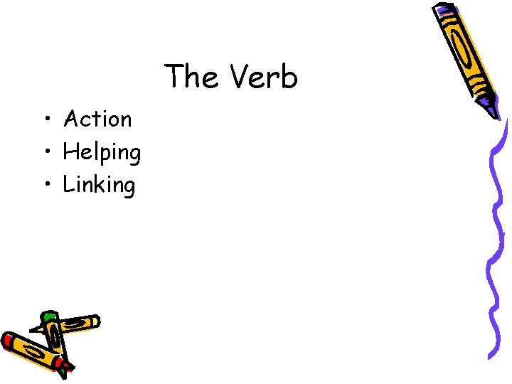 The Verb • Action • Helping • Linking 