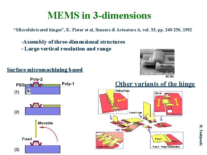 MEMS in 3 -dimensions “Microfabricated hinges”, K. Pister et al, Sensors & Actuators A,