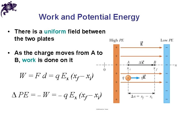 Work and Potential Energy • There is a uniform field between the two plates