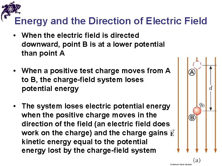 Energy and the Direction of Electric Field • When the electric field is directed