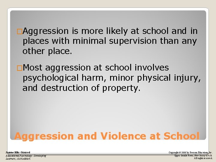 �Aggression is more likely at school and in places with minimal supervision than any