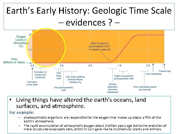 Earth’s Early History: Geologic Time Scale – evidences ? – • Living things have