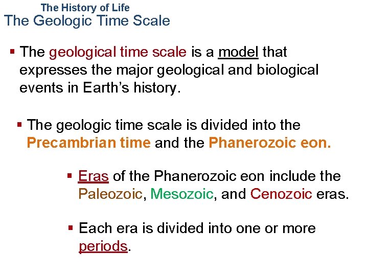 The History of Life The Geologic Time Scale § The geological time scale is