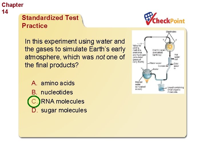 Chapter 14 The History of Life Standardized Test Practice In this experiment using water