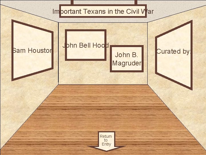 Important Texans in the Civil War Room 3 Sam Houston John Bell Hood John