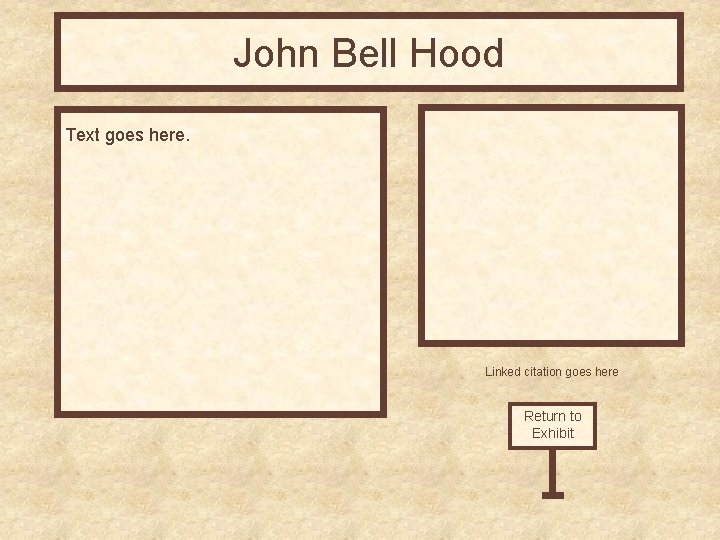 John Bell Hood Text goes here. Linked citation goes here Return to Exhibit 