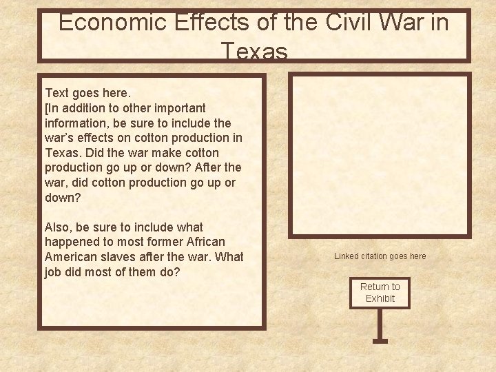 Economic Effects of the Civil War in Texas Text goes here. [In addition to
