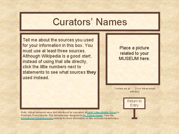 Curators’ Curator’s Names Office Tell me about the sources you used for your information