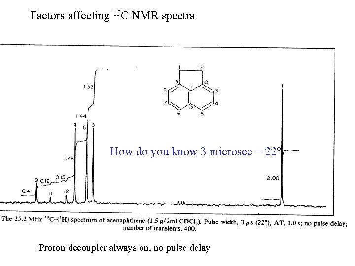 Factors affecting 13 C NMR spectra How do you know 3 microsec = 22°