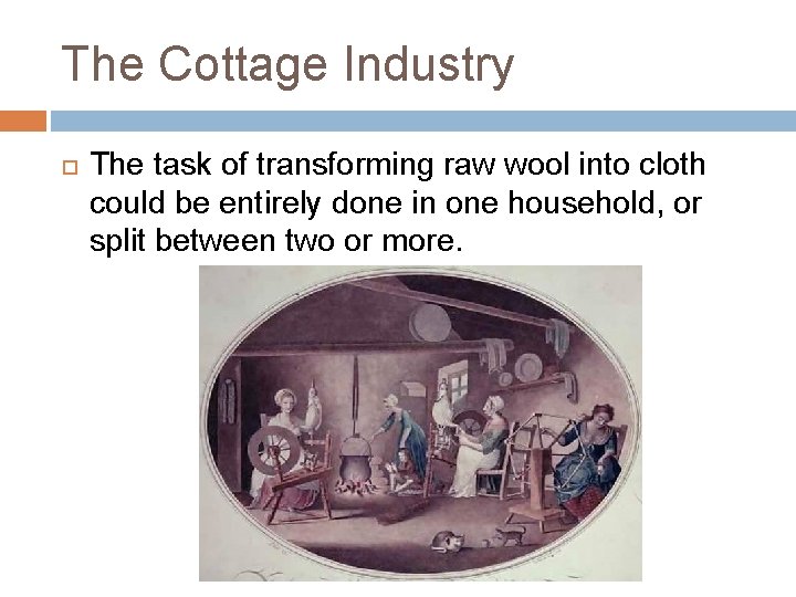 The Cottage Industry The task of transforming raw wool into cloth could be entirely
