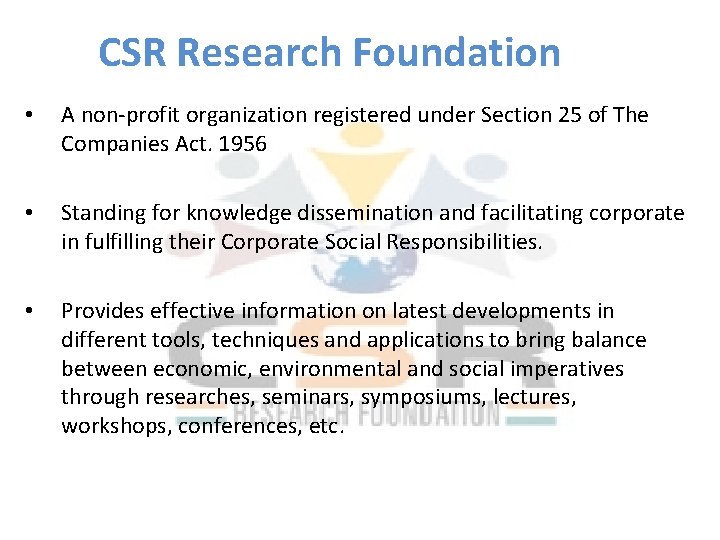 CSR Research Foundation • A non-profit organization registered under Section 25 of The Companies