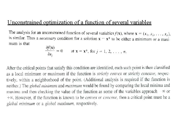 Unconstrained optimization of a function of several variables 